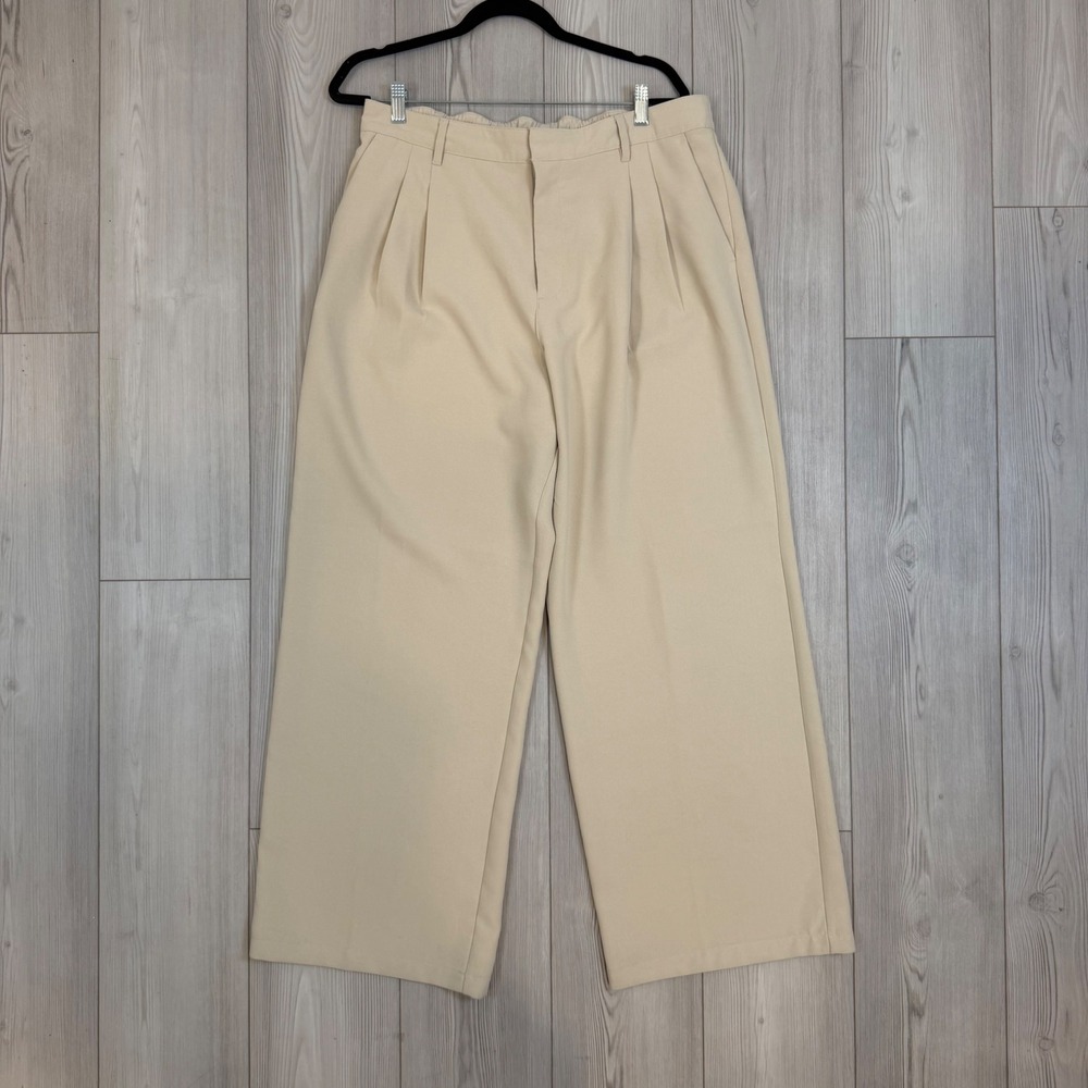 Gap Easy Trouser Beige Tan Wide Leg Pleated High Rise Pants Size 16